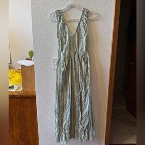 Green Blue Plaid Sleeveless Maxi Dress
